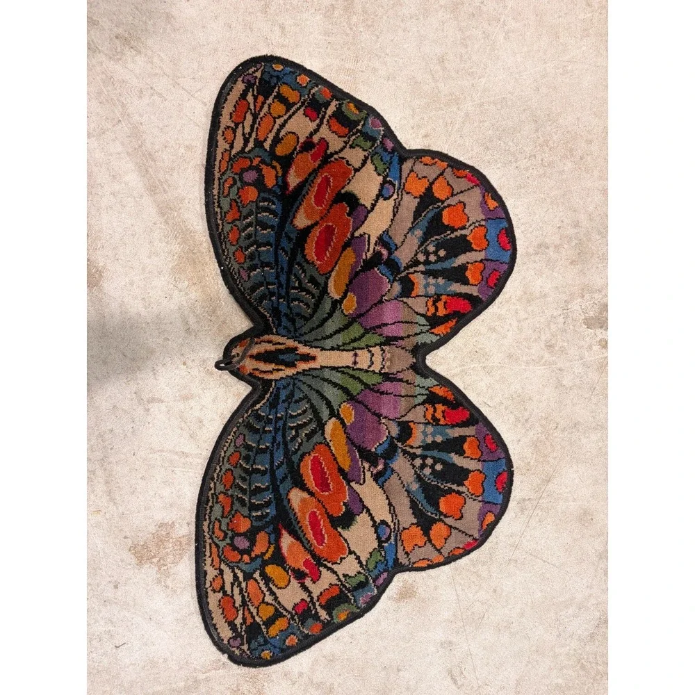 Vintage Lot of 2 Cameo Wilton Butterfly Accent Rug Hardwick Magee 31x17